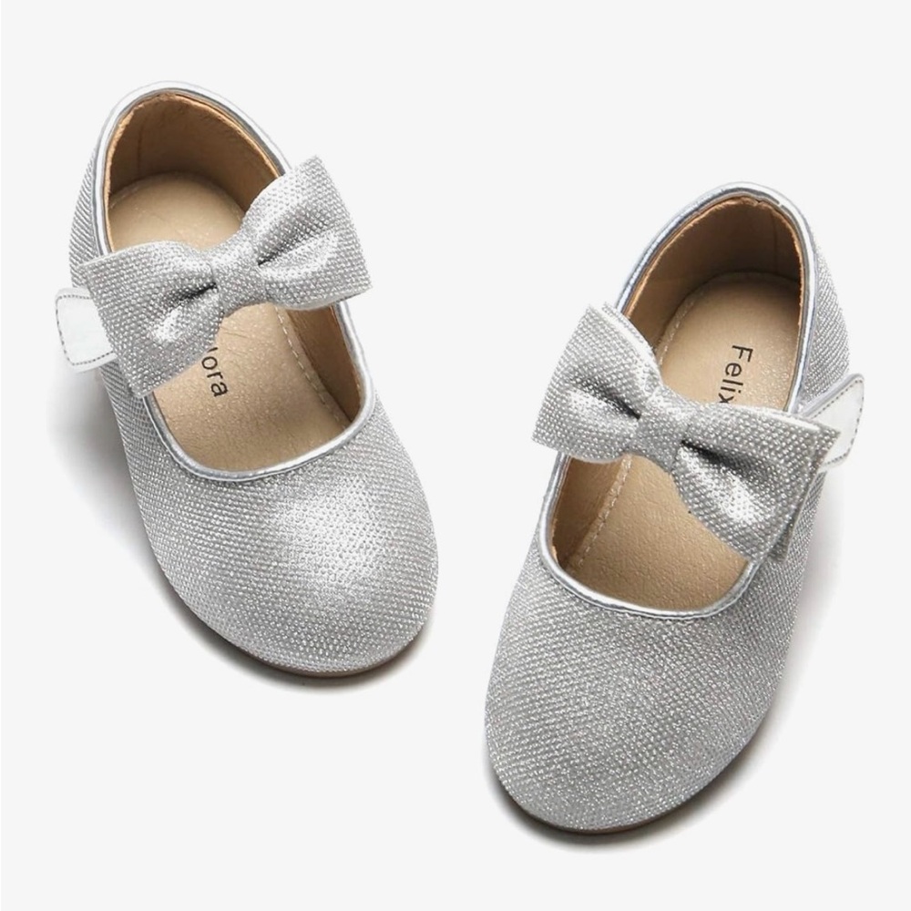 Silver Glitter Kids Shoes with Bow